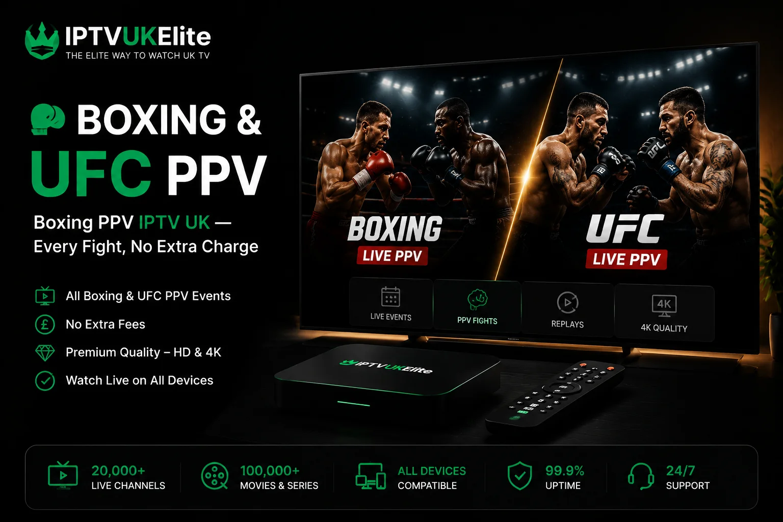 Boxing and UFC PPV IPTV UK — every fight card streaming live in 4K with IPTVUKElite, no extra pay-per-view charge