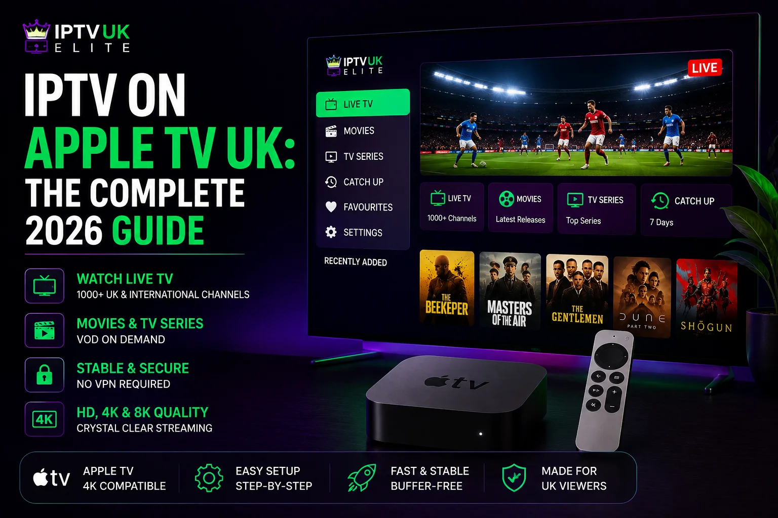 IPTV on Apple TV UK — stream live TV, Premier League and Champions League in 4K on Apple TV with IPTVUKElite