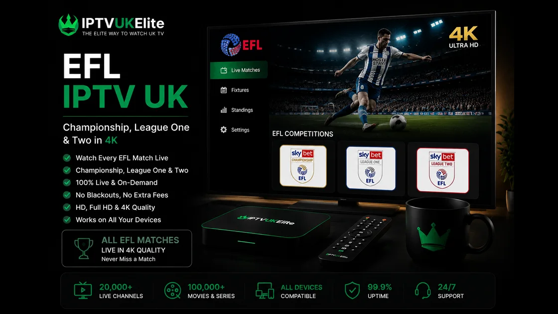 EFL IPTV UK 2026 — Championship, League One and Two football in 4K with IPTVUKElite
