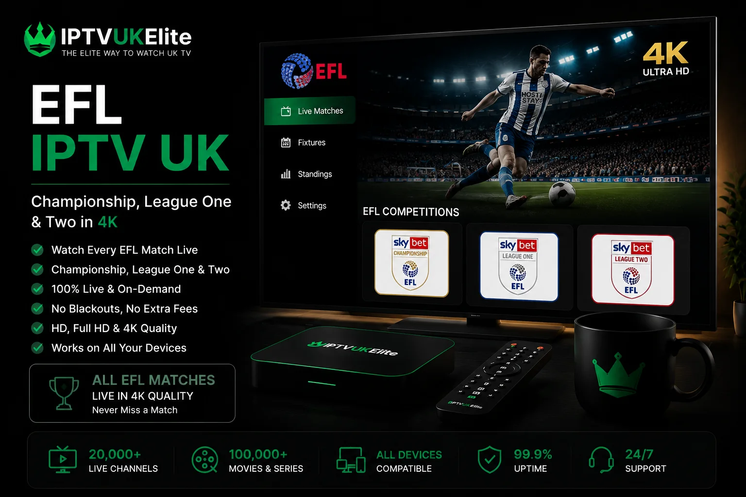 EFL IPTV UK — Championship, League One and League Two football streaming live in 4K with IPTVUKElite