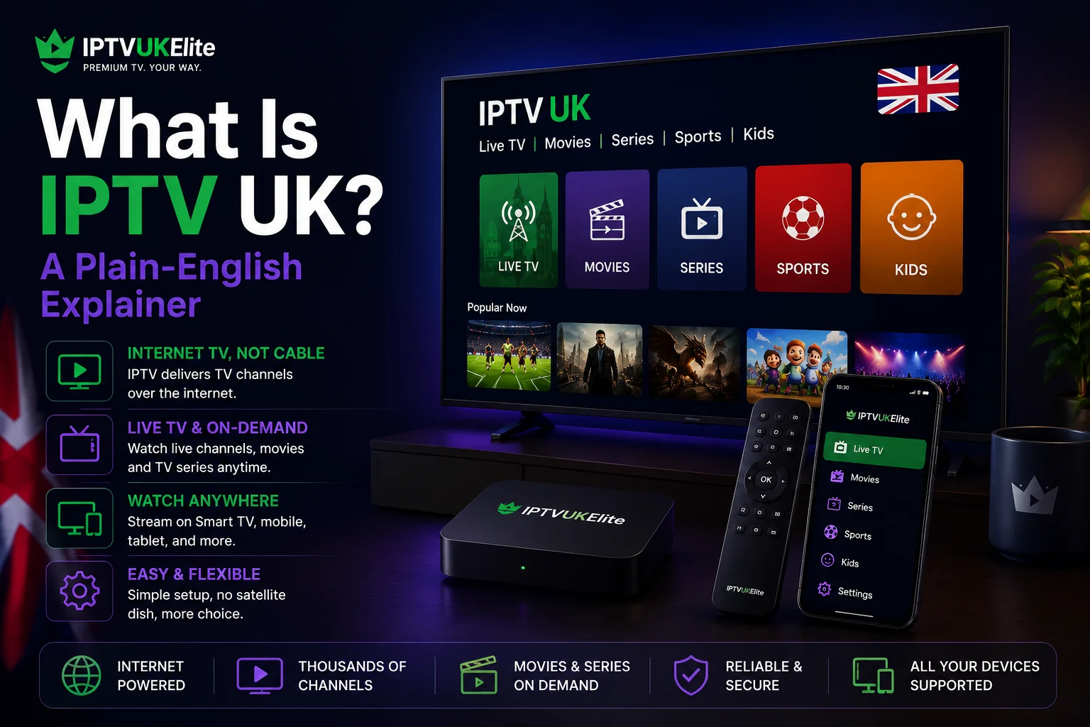 What is IPTV UK — a plain-English explainer of how IPTV UK streams live TV in the United Kingdom What is IPTV UK — a plain-English explainer of how IPTV UK streams live TV in the United Kingdom